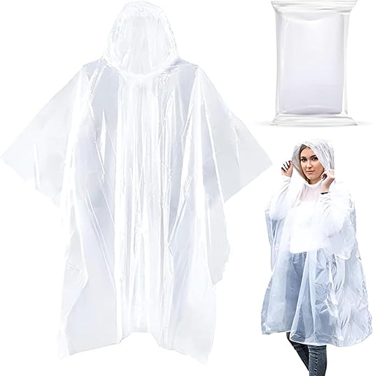 Noe & Malu 20-Pack Emergency Disposable Rain Ponchos for Adults – 100% Waterproof with Hood | Clear Lightweight Unisex Raincoats for Camping, Hiking & Travel