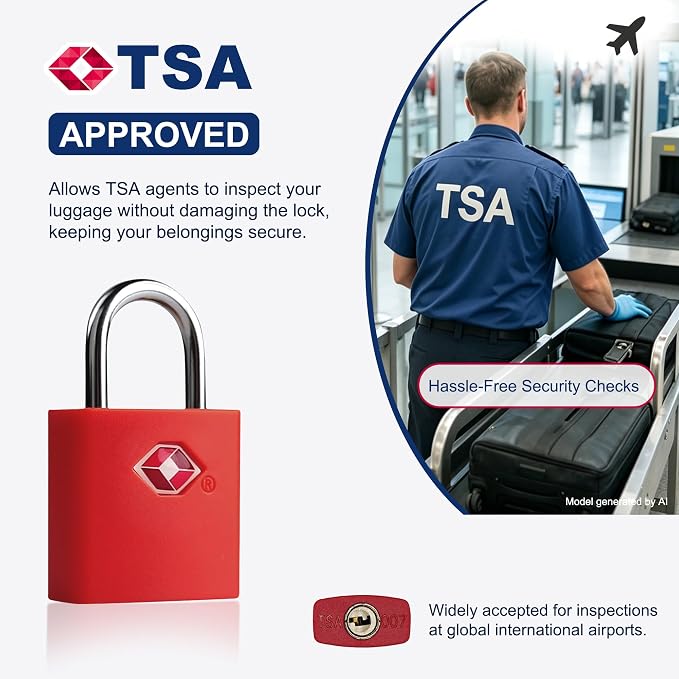 TSA Locks for Luggage with Key, Travel Luggage Locks TSA Approved 4 Pack, Small Padlock with Key, Same Keyed Mini Padlock for Suitcase, Backpack, Bag, Purse, Tent, Zipper, Tool Box (Red)