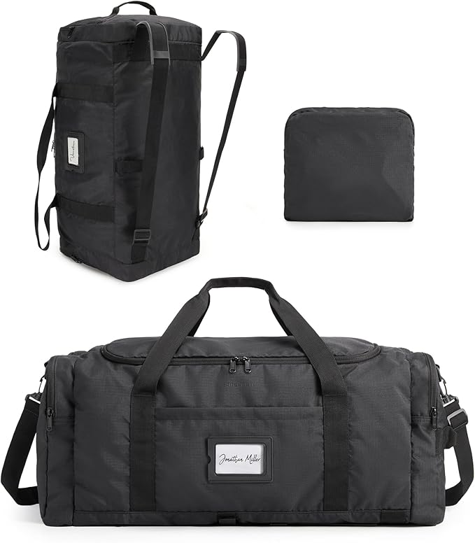 BAGSAMRT 85L Foldable Duffle Bag for Travel, Large Travel Duffel Bag for Men, 4 in 1 Travel Backpack, Carry on Weekender Bag, Black