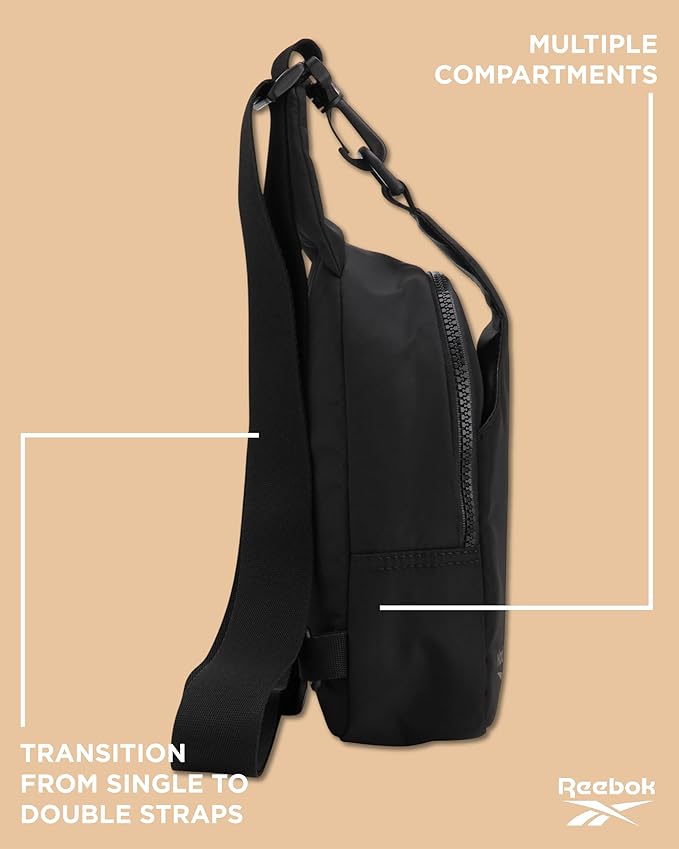 Reebok Unisex Crossbody Bag - Convertible Compact Durable Cross Body Bag for Women and Men - Gym and Travel Essentials, Size One Size, Berry Black