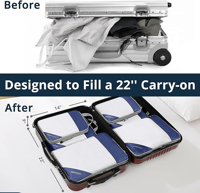 NICOSHOW 6 Set Compression Packing Cubes for Travel - Compressible, Lightweight, and Space-Saving Packing Cubes, Travel Essentials for Women, Navy