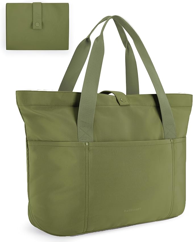 BAGSMART Tote Bag for Women, Foldable Tote Bag With Zipper Travel Shoulder Bag Handbag for Work