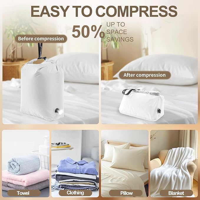 Travel Laundry Bag, Pump Free Vacuum Compression Dirty Clothes Bag Reusable Wet Dry Bags Large Capacity Space Saver Bags Camp Washable Clothes Organizer for Sports Dorm Laundromat (1 Pcs)(White, M)