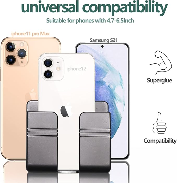 CEI&BPY Wall Mount Phone Holder, Phone Stand with Self Adhesive. Phone Holder for Charging and RV for iPhone and Android (1Pc,Grey)