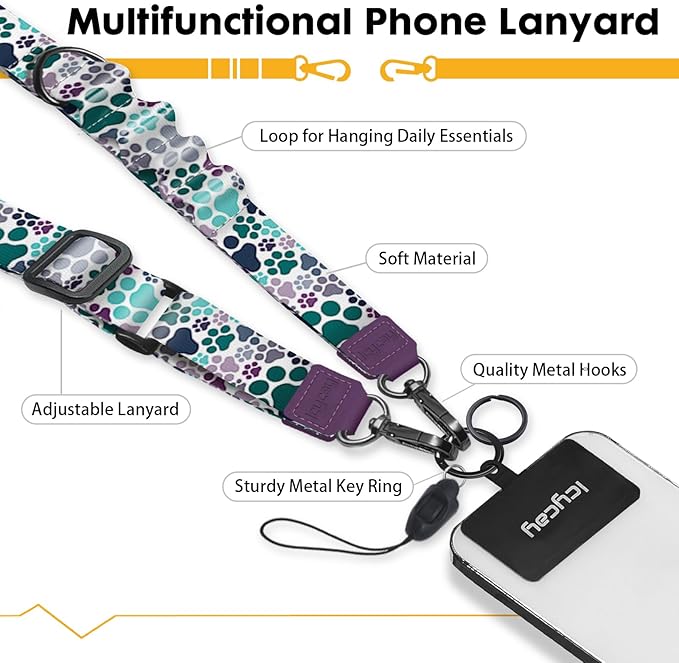 Icycay Phone Lanyard Crossbody, Dog Paw Cell Phone Strap for Around The Neck Adjustable, Anti Theft Cute Lanyard for ID Holder Key Accessories Travel Essential