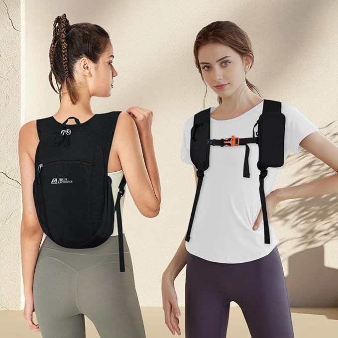 Hiking Backpack 10L/15L Small Daypack Lightweight Packable Travel Foldable Water Resistan for Women Men (Black, 10L)