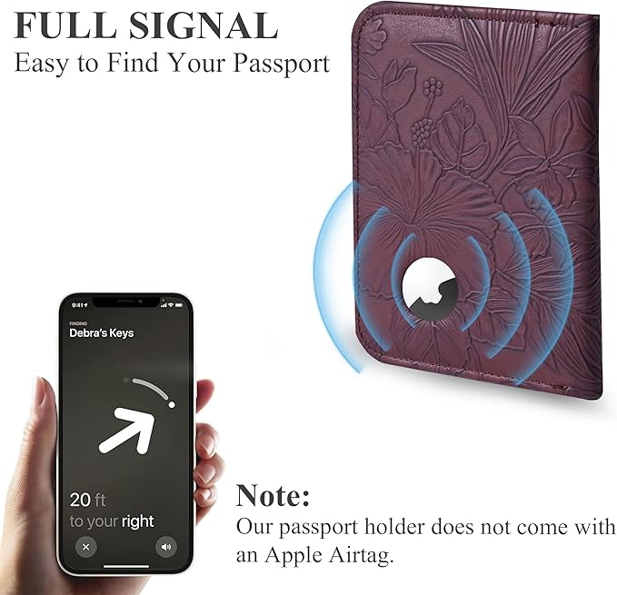 lizimandu Passport Holder with Airtag Slot, Airtag Passport Wallet for Men Women, Slim Leather Passport Holder Case Family for Travel Anti-Lost(1-Carved Dark Brown)