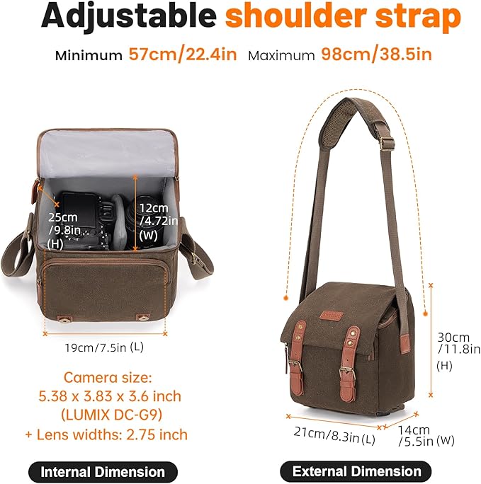 Cwatcun Small Camera Bag Compact Canvas Camera Messenger Bag, Digital Camera Shoulder Case, Travel Photography Bag for Canon, Nikon, Sony, Fuji DSLR/SLR/Mirrorless Cameras, Lens and Accessories
