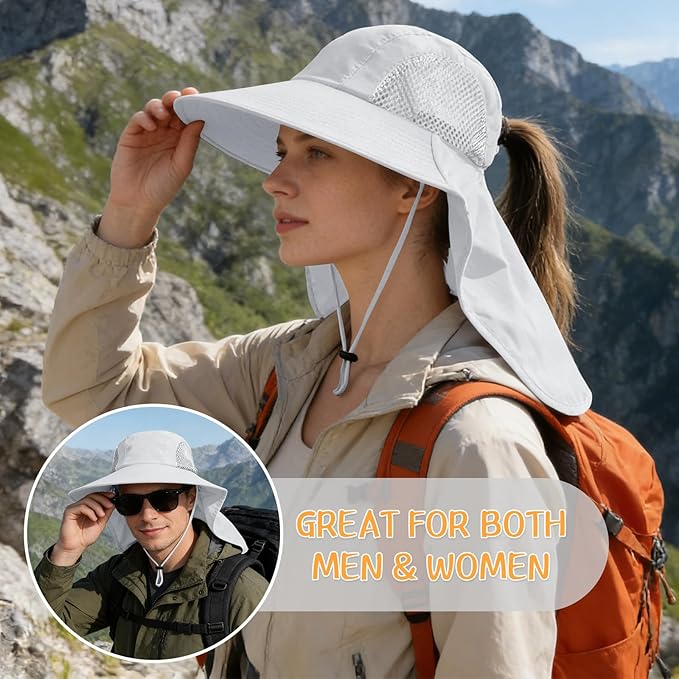 Sun Hat for Men Women with Neck Flap,UPF 50+ UV Protective Hiking Fishing Hats,Wide Brim Sun Hat for Women&Men