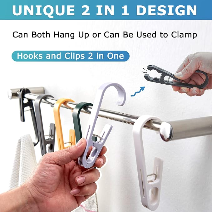 Laundry Hooks with Clips Hanger Closet Organizer Clamps Socks Boot Bras Towels for Bathroom Wardrobe Kitchen Office 4Pcs (Purple)