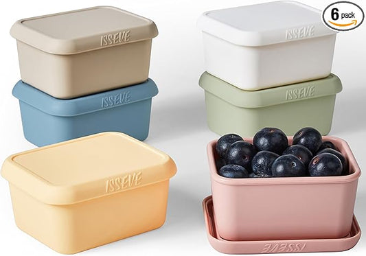 ISSEVE 8oz Silicone Snack Containers for Kids, 1 Cup Reusable Small Containers with Lids, Leak Proof Silicone Food Storage Containers, Kids Lunch Box for Daycare, School, Travel (6)