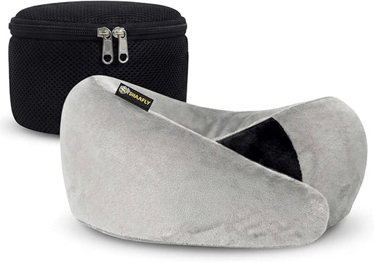 Travel Neck Pillow – Airplane Travel Essentials with Ergonomic Memory Foam Comfort – Premium Travel Pillows for Airplanes and Long Journeys, Compact Carry Pouch (Grey)