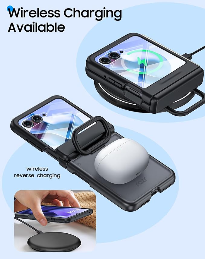 for Motorola Razr 2025 Case/Razr 2024 Case with Ring Holder & Screen Protector & Hinge Protection, Skin Feel Matte PC, Shockproof Phone Cover for Razr 2025/2024-Black (NOT for Plus/Ultra)