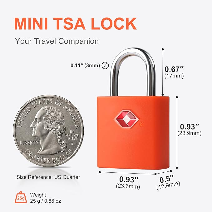 Luggage Locks TSA Approved Travel Essentials, Small Padlock with Key, TSA Locks for Luggage, Suitcase, Same Keyed Padlock for Bag, Backpack, Purse Zipper, Case, Toolbox, Outdoor Use