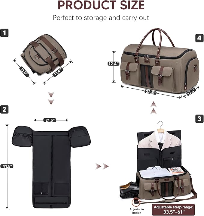 Carry on Garment Bag for Travel, Convertible Garment Duffle Bags for Men Women - 2 in 1 Hanging Suitcase Suit Travel Bags with Shoe Compartment