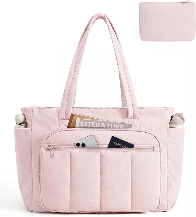 BAGSMART Tote Bag for Women, 2 Set Tote Bag with Zipper, Quilted Nurse Handbags for Work Travel College | 20L Capacity