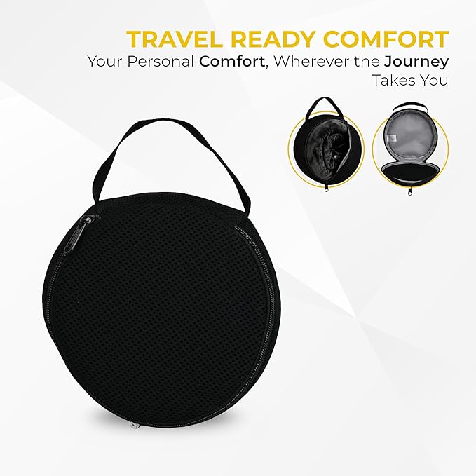 Travel Neck Pillow – Airplane Travel Essentials with Ergonomic Memory Foam Comfort – Premium Travel Pillows for Airplanes and Long Journeys, Compact Carry Pouch (Black)