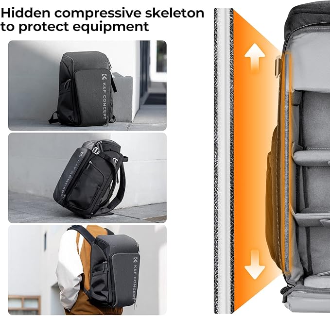 K&F CONCEPT Professional Camera Backpack, Large Photography Backpack Expandable to 25L, Quick Access&Water Resistant Camera bags with Rain Cover&Tripod Holder for Canon/Nikon/Sony/DJI/DSLR Mirrorless
