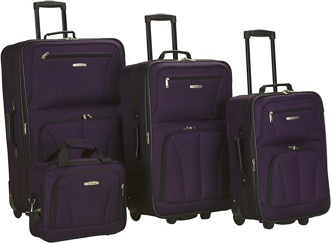 Rockland Fashion Softside 4 Piece Luggage Set, Expandable, (14" Tote/19"/24"/28"), Purple