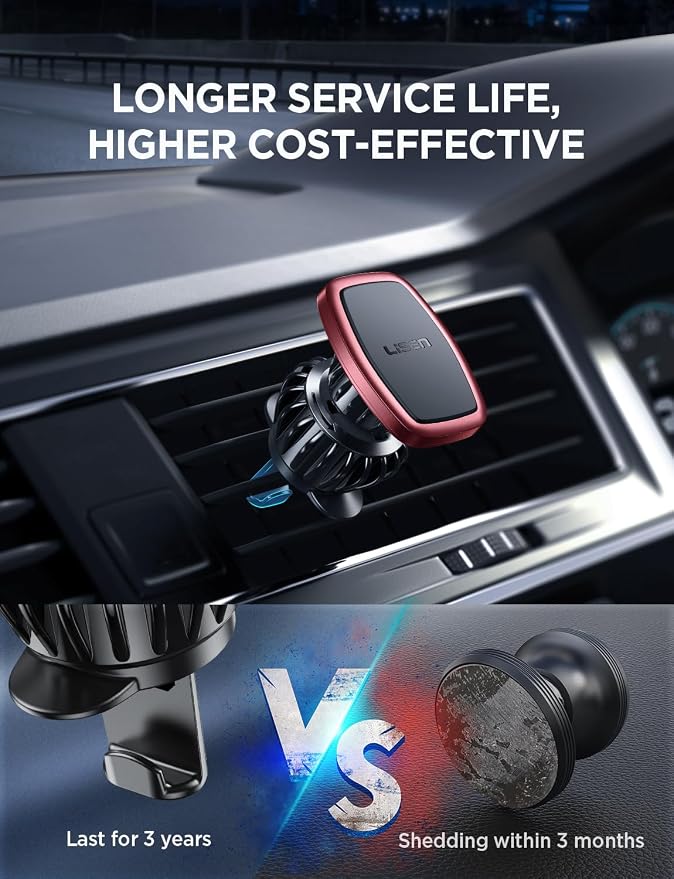 LISEN 2 Pack Magnetic Phone Holder for Your Car Mount 6 Military Magnets Car Phone Holder Mount Vent Cell Phone Holdeer Mount Vent Cell Phone Holder (Red)