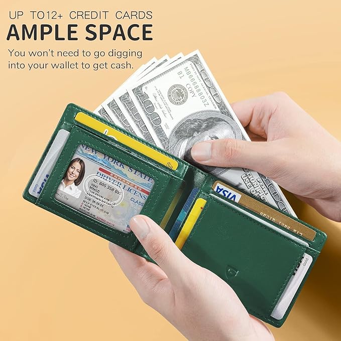 GSOIAX Slim Wallet for Men Rfid Blocking Leather Bifold Front Pocket Carbon Fiber Men's Money Clips Credit Card Holder With Gift Box