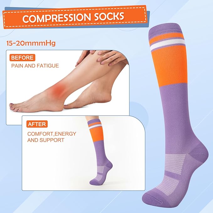 Compression Socks for Women Men Knee High Comfort Circulation Support Socks for Athletic Running Cycling Travel