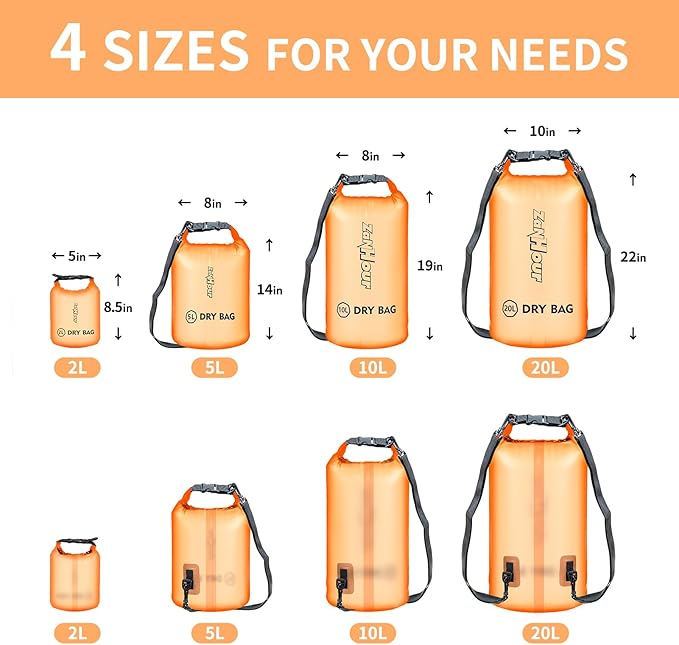 Waterproof Dry Bag - Roll Top Transparent Storage Bag,2L/5L/10L/20L,Suitable for Traveling, Swimming, Kayaking, Camping, Fishing, Rainy Day Trips