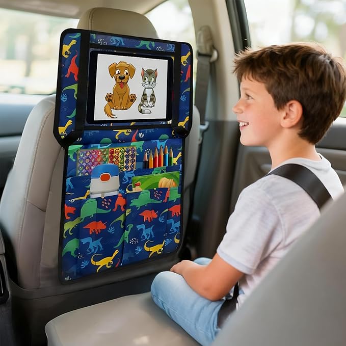 Adjustable Kids Tray Table Cover with Multi Portable Pockets, Airplane Travel Essentials for Kids, Toddlers, Adults, Airplane Must Haves, Plane Travel Essential, Travel Tray for Plane Train, Dinosaur