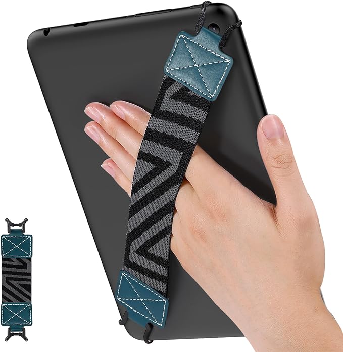 MoKo Security Hand-Strap for 9-11 Inch Tablet, iPad/Kindle Fire HD/Samsung, High-Elasticity Versatile Hand Strap Lightweight Finger Grip Holder, Lake Blue