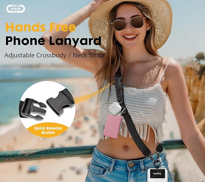 Icycay Phone Lanyard Crossbody, Black Cell Phone Strap for Around The Neck Adjustable, Minimalist Teacher Anti Theft Long Lanyard for ID Holder Key Accessories Travel Essential Women