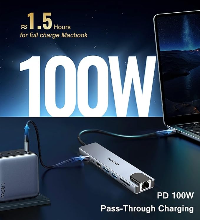 USB C Hub Ethernet HDMI Adapter, 8 in 1 Docking Station with 4K HDMI, RJ45 Ethernet, SD/TF Card Reader, USB 3.0/2.0, PD 100W, LAN USB-C Dongle for MacBook Pro/Air, iPad Pro, XPS, etc