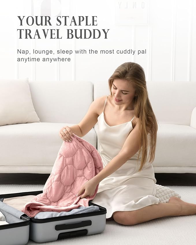 Cottonblue Weighted Lap Blanket Pad 5 lbs 29" x 33", Cozy Luxury Crystal Velvet Weighted Blanket for Adults Teens, Small Weighted Blanket Throw All Season for Travel Relaxation Sleeping, Dull Pink