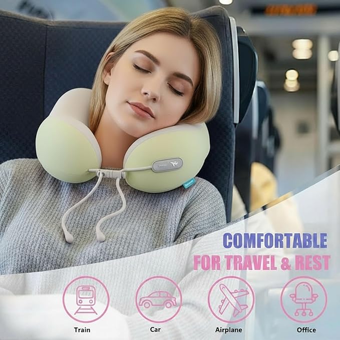 Travel Pillow with Cool Material,Neck Pillow for Traveling 100% Pure Memory Foam,Travel Neck Pillow with Hard Case, Airplane Pillow for Traveling,Travel Essentials(Green)