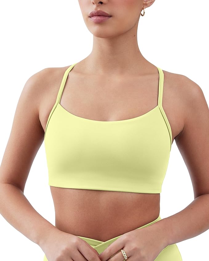 PAVOI ACTIVE Yoga Racerback Bras for Women - Buttery Soft Low Support Scoop Neck Y-Back Thin Strap Sports Bra - FlexFlow