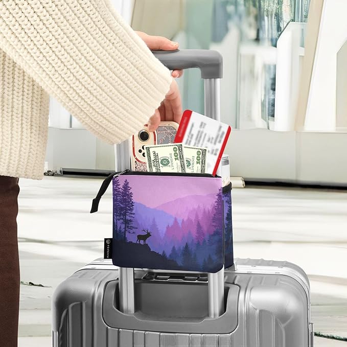 Luggage Cup Holder for Suitcases Free Hands Suitcase Cup Holder Travel Luggage Drink Holder Portable Luggage Cup Caddy Bag Carrier with Handle Purple Stag Forest Trees