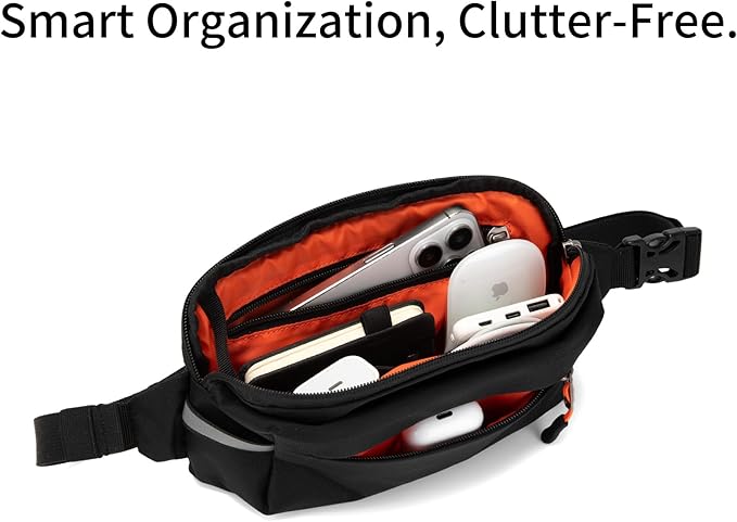 Fanny Pack for Men Women 2L Lightweight Waist Belt Hip Bag Slim Crossbody Sling Bag Adjustable Water Resistant Bum Belt Pouch for Travel Running Shopping Hiking Cycling Climbing EDC BLACK