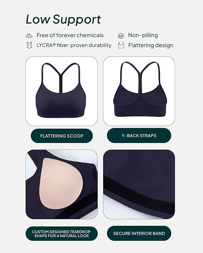 PAVOI ACTIVE Yoga Racerback Bras for Women - Buttery Soft Low Support Scoop Neck Y-Back Thin Strap Sports Bra - FlexFlow