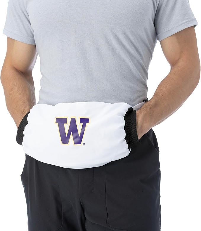 Northwest NCAA Washington Huskies Hand Warmer with Adjustable Waist Strap, Officially Licensed Cold Weather Hand Muff for College Sports, Outdoor Sports, Insulated Pocket, Polyester, 7 x 15 in