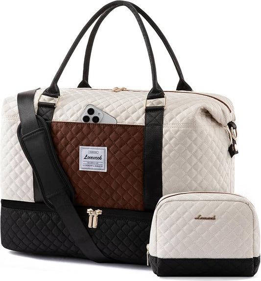 LOVEVOOK Travel Duffle Bag,Weekender Bags for Women with Shoe Compartment，Carry on Overnight Bag with Toiletry Bag,Gym Duffel Bag with Wet Pocket, Hospital Bags for Labor and Delivery