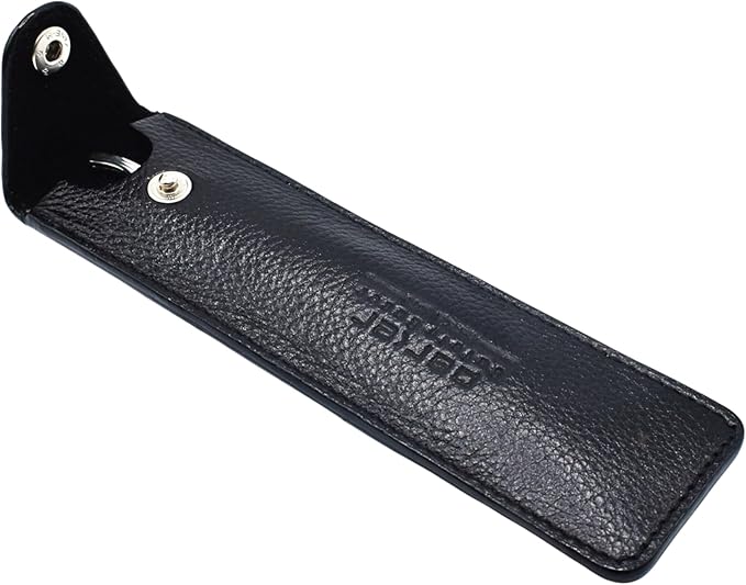 Parker Safety Razor – Genuine Leather Travel Case for FOLDING Straight, Barber & Shavette Razors – Snaps Shut & Felt‑Lined Protection in Compact Carry Pouch
