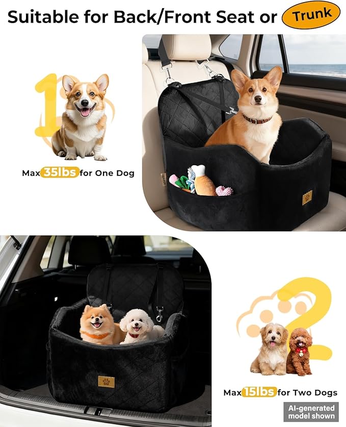 Dog Car Seat for Small/Medium Dogs, Detachable Washable Dog Booster Car Seat Under 35lbs, High-Support Memory Foam,Travel Bed with Storage Pockets