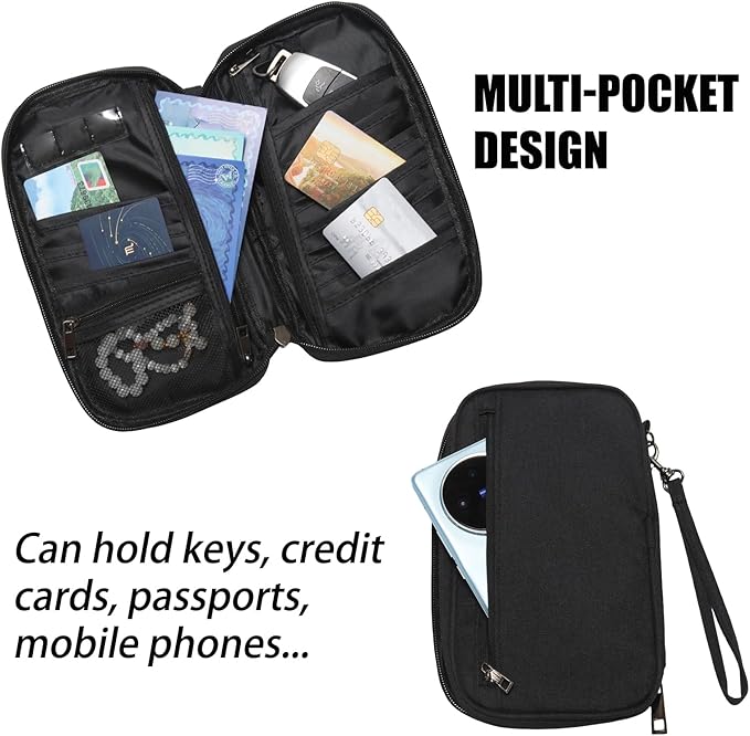 Waterproof Passport Holder for Travel Family, Travel Document Organizer with RFID Blocking, Portable Passport Wallet for Men Women (Black)