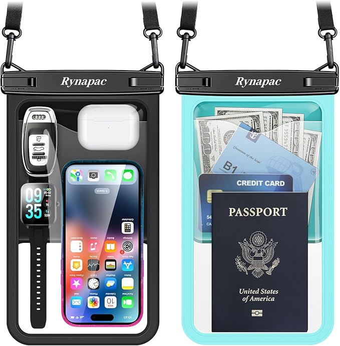 Rynapac Large Waterproof Phone Pouch [Up to 10"] - 2 Pack IPX8 Waterproof Phone Case for iPhone 17 16 15 Pro Max Galaxy S26 Ultra, Touchscreen & Underwater Photography, Beach Cruise Essentials 2026