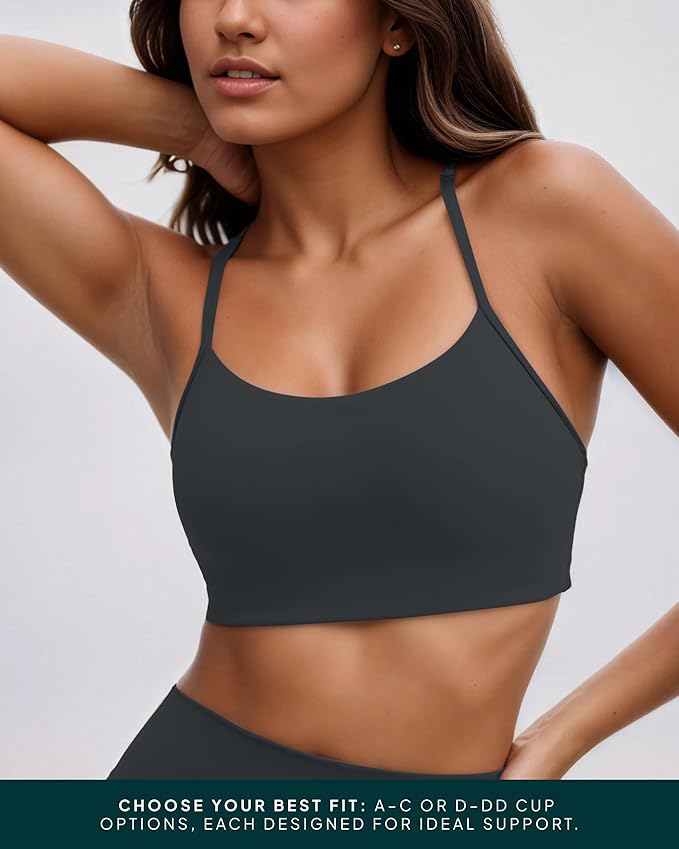 PAVOI ACTIVE Yoga Racerback Bras for Women - Buttery Soft Low Support Scoop Neck Y-Back Thin Strap Sports Bra - FlexFlow