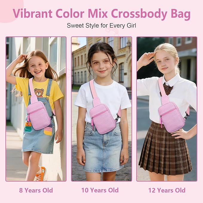 Birthday Gifts for 8 9 10 11 12 Year Old Teens Girls Kids, Fanny Pack Crossbody Bag Sling Belt Bags Purse, Dorm Travel Essentials for Girls Fashion, Preppy Tween Teen Girl Gift Trendy Stuff