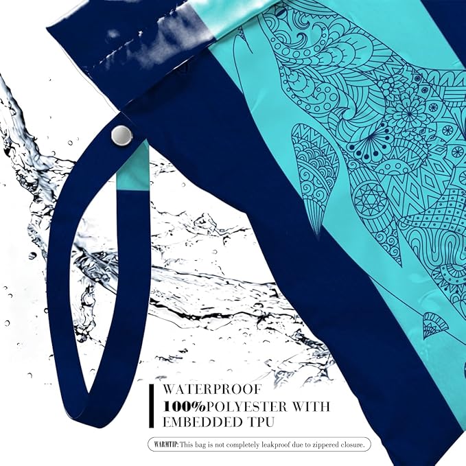 2 Pcs Orca Whale Wet Bags, Sea Turtle Wet Dry Bag Reusable Zipper Pouch for Swimsuit, Diapers, Pool, Beach, Travel, Dirty Yoga Gym Clothes, Toiletries, Waterproof Birthday Beach Gifts, Blue