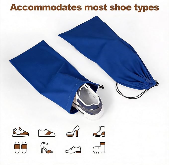 10 Pcs Single Shoe Bags for Travel,18"X9"shoe travel bag for Packing Dustproof Shoe Bag storage Sneaker Travel Bags Washable & Reusable dust bags for Boots Handbags Shoes & Toys (Blue)