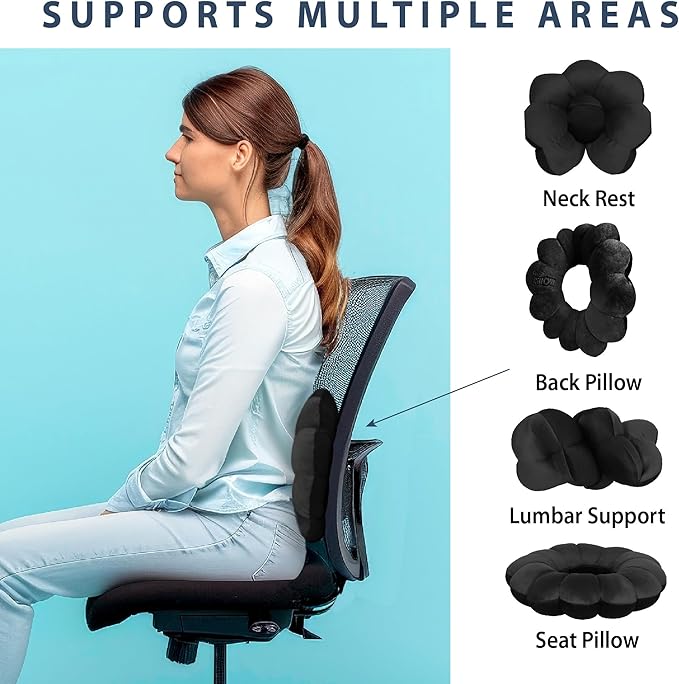 Total Pillow Airplane & Travel Pillow - Microbead Neck Pillow - Comfortable Pillow for Neck, Head, Back & Lumbar Support - Donut Pillow Chair Cushion for Sitting - Ear Piercing Pillow - 2 Pack, Black