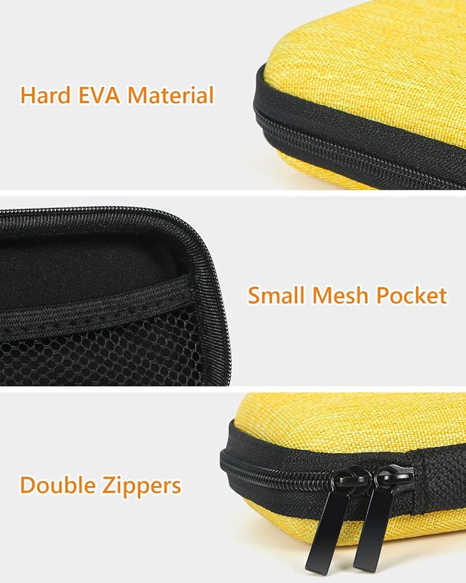 Mini Hard Earbud Case for Apple Airpods, Earpods, Samsung Galaxy Buds, JBL, Sony in-Ear Headphones - Small Cute Protective Case Pouch for Cable, Cord, Card, Earplugs, Heart Monitor - Gold-Yellow