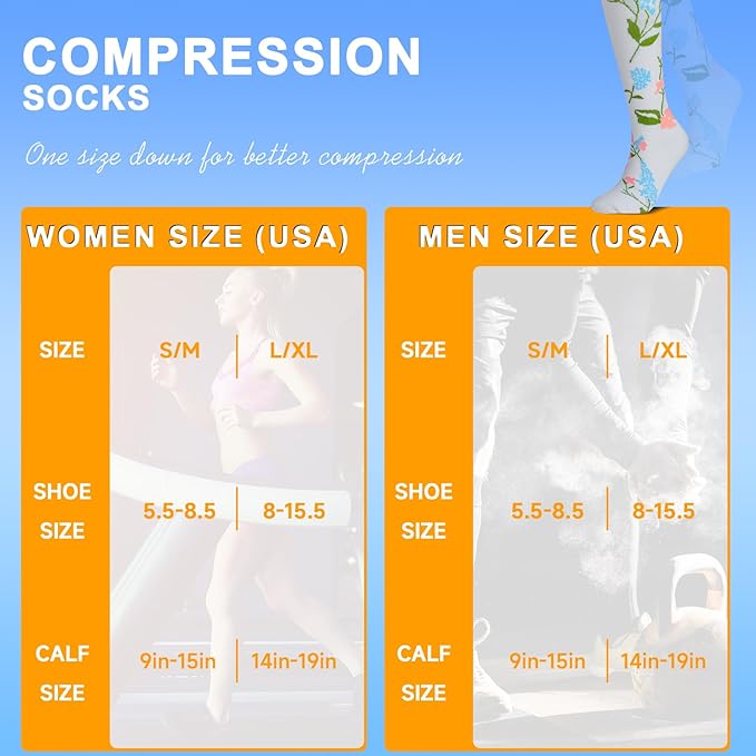 cerpite Compression Socks for Women & Men 6 Pairs Knee High Compression Socks 20-30 mmhg Best for Running,Nurse,Travel